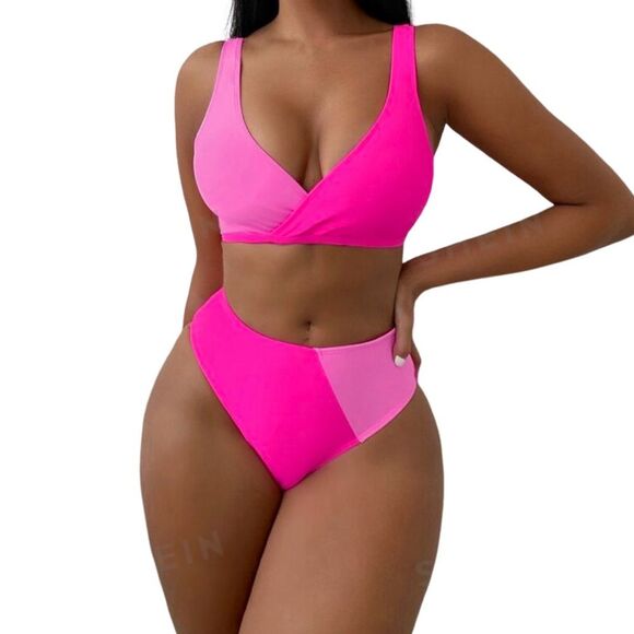 Shein 2-Piece Pink Colorblock Swimsuit Set - Picture 1 of 5